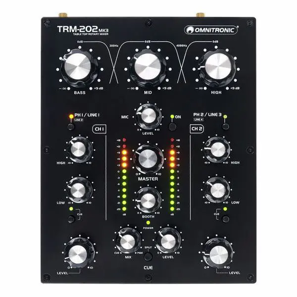 Top-down view of the Omnitronic TRM-202 MK3 rotary mixer