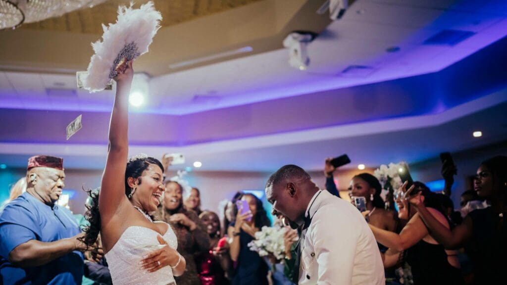 nigeria wedding couple-money-spraying